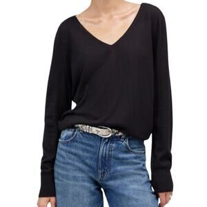 Madewell Merino Wool Silk Blend Sweater True Black Lightweight V Neck Small